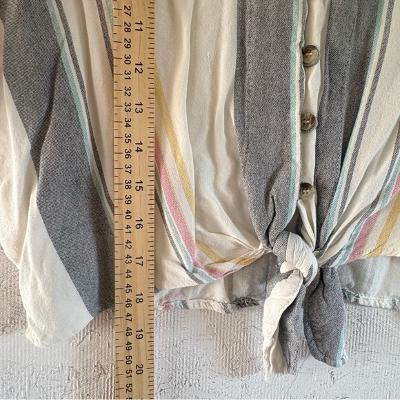 Style Envy Cropped Colorful Striped Button-Down Tie Front Blouse Single Stitch S - Picture 11 of 16
